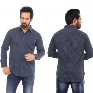 L - Size, Dude Style Men's Trendy Cotton Casual Style Shirt - Dcs_02 - Ash With White Dot Design