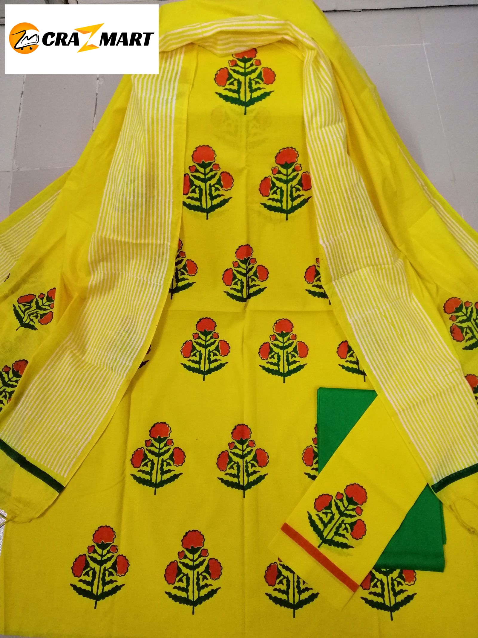 Cotton block 3piece with shuti orna- 482