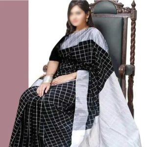 Halfsilk Saree for Women (Black & White Combination)