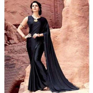 Solid Black Color Silk Sharee