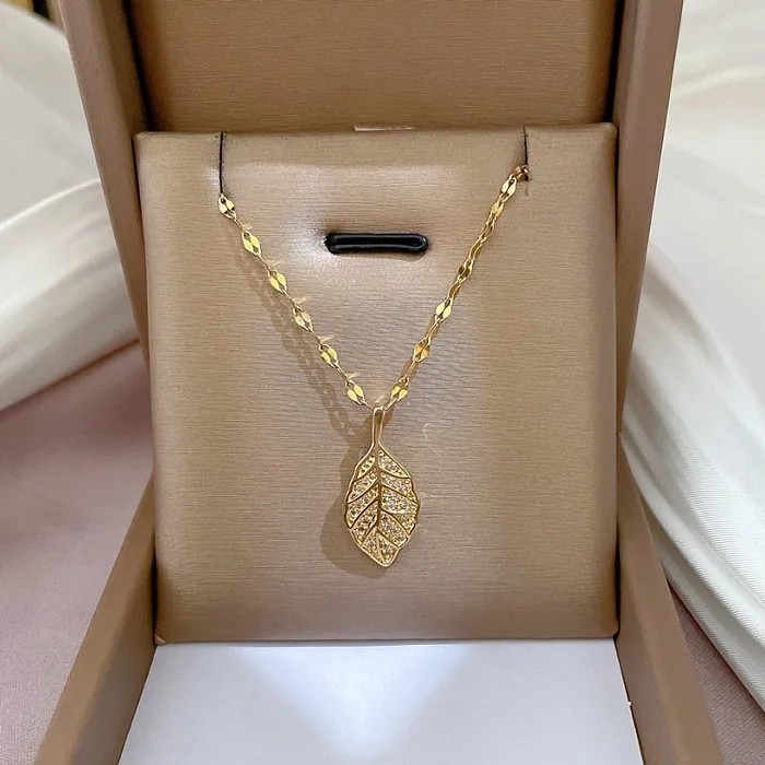 Women's Luxurious Leaf Titanium Steel Zircon Necklace