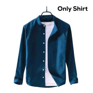 Men's Solid Color Ban color Shirt (Petrol)