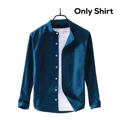 Men’s Solid Color Ban color Shirt (Petrol)